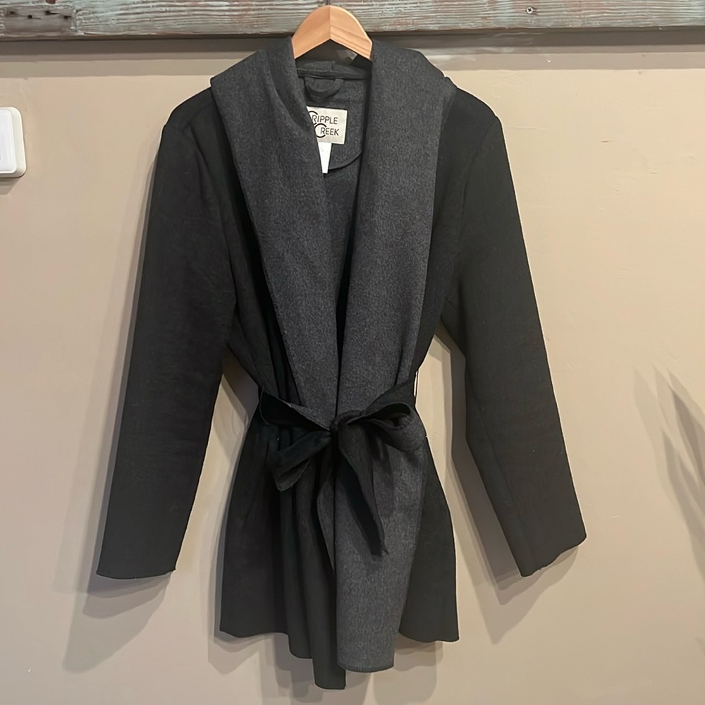 CRIPPLE CREEK Hooded Belted Wrap Coat L